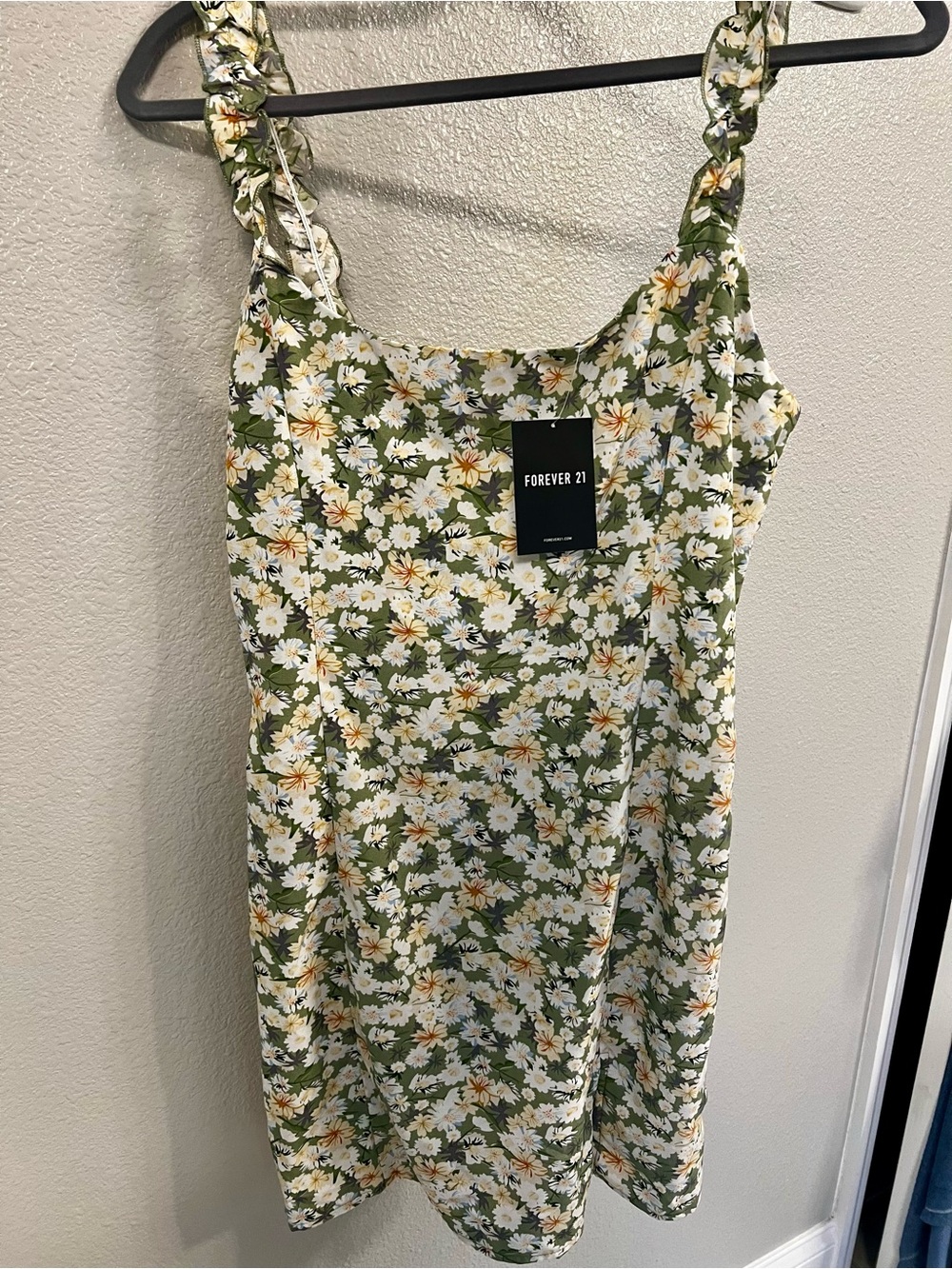 Forever 21 Olive Green Daisy Print Mini Dress
